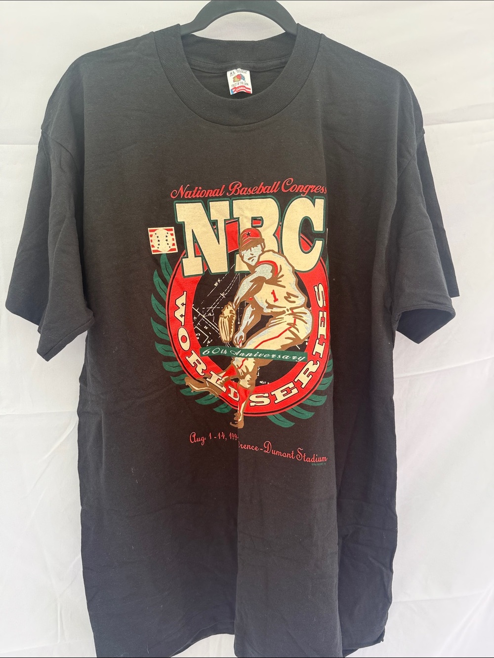 Fruit of the Loom Black NRC World Series Graphic Tee with Red & Cream Accents
